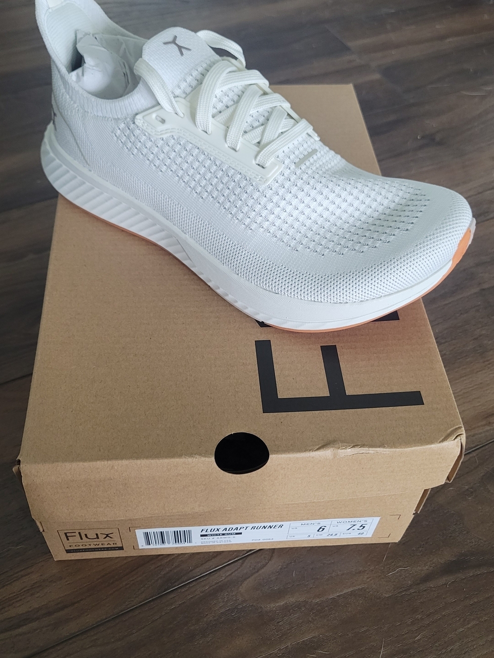 Flux Women's White Knit Athletic Runner with Subtle Peach Sole
